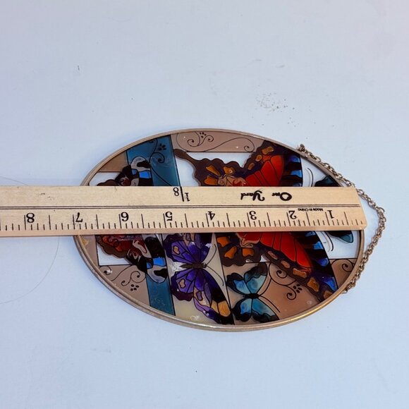 Butterfly Stained Suncatcher Decorative Window Art Oval Hanging VTG Home Swirl - Picture 9 of 12
